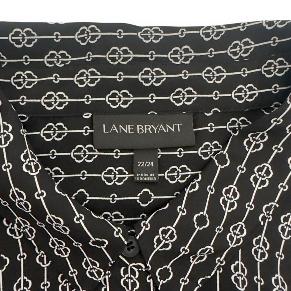 Lane Bryant Women's Button Down Shirt 22/24 Black Geometric Print Long Sleeve - Picture 5 of 9
